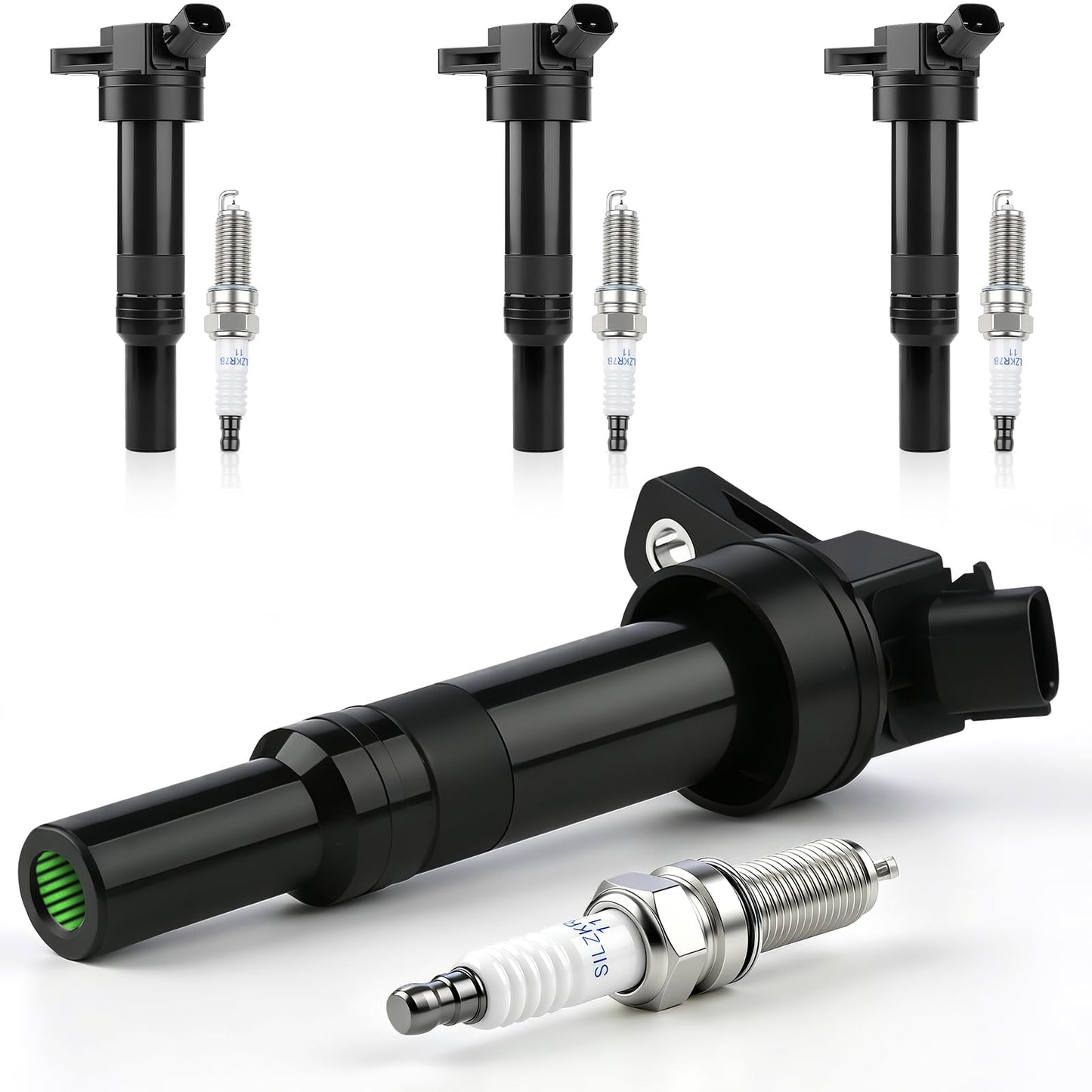 UF651 Ignition Coils and 93815 Iridium Spark Plugs, 4 Pack Fits Hyundai Elantra Tucson Sonata Kia Forte Soul Optima Sportage 1.8L 2.0L 2.4L L4, Replaces 273002E000