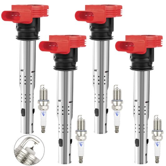 UF529 Ignition Coils and Iridium Spark Plugs, 4 Pack Fits 2005-2016 Audi A3 A4 A5 Q5 TT, Volkswagen Golf Beetle Jetta Eos GTI Golf Passat CC Tiguan. replaces OE# 06E905115