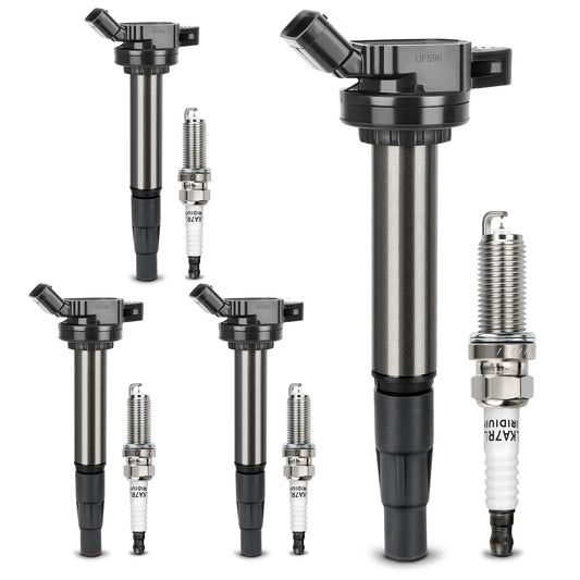 UF596 Ignition Coils & 93501 Iridium Spark Plugs, 4 Pack Fits Toyota Corolla Matrix Prius Prius V C-HR Lexus CT200h Scion XD iM Pontiac Vibe 1.8L 2.0L L4 Replaces C1714