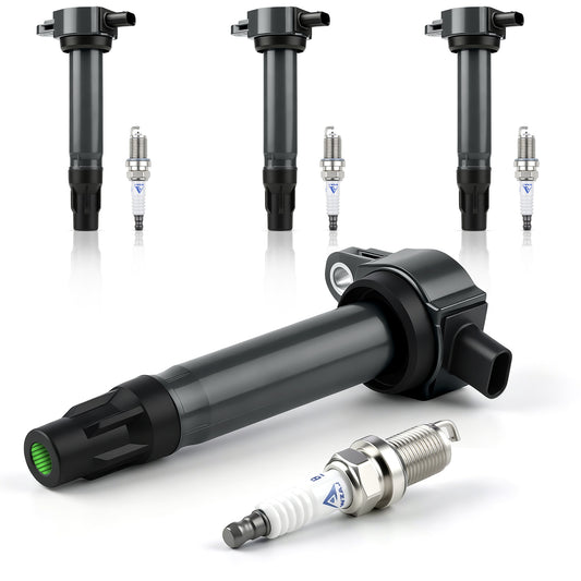 UF557 Ignition Coils and 2477 Iridium Spark Plugs, 4 Pack Fits Jeep Compass Patriot Dodge Avenger Caliber Journey Chrysler 200 Sebring 1.8L 2.0L 2.4L, Replaces 4606824AB GN10346